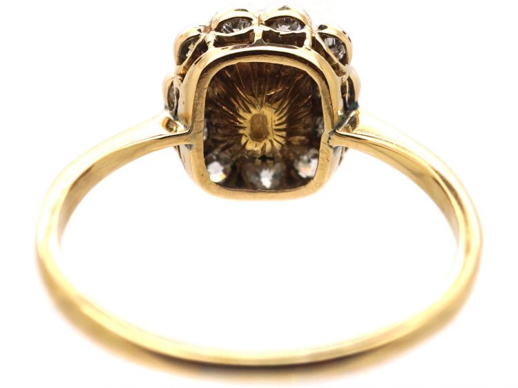 Edwardian 18ct Gold & Platinum, Emerald & Diamond Cluster Ring