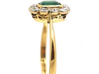 Edwardian 18ct Gold & Platinum, Emerald & Diamond Cluster Ring