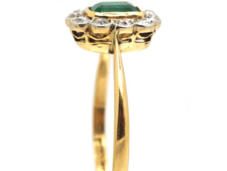 Edwardian 18ct Gold & Platinum, Emerald & Diamond Cluster Ring