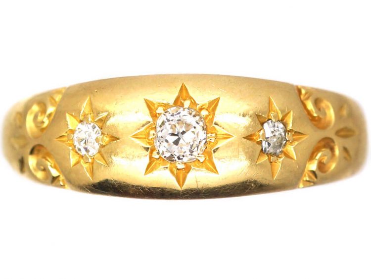 Edwardian 18ct Gold Three Stone Diamond Gypsy Ring