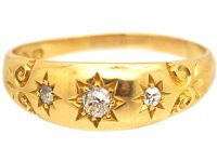 Edwardian 18ct Gold Three Stone Diamond Gypsy Ring