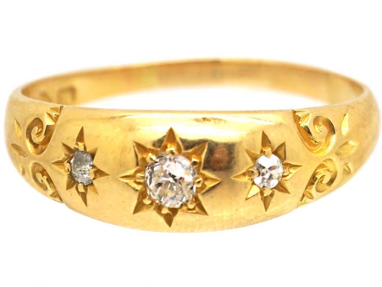 Edwardian 18ct Gold Three Stone Diamond Gypsy Ring