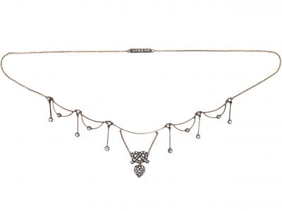 Edwardian Festoon Lover's Knot Necklace set with Rose Diamonds