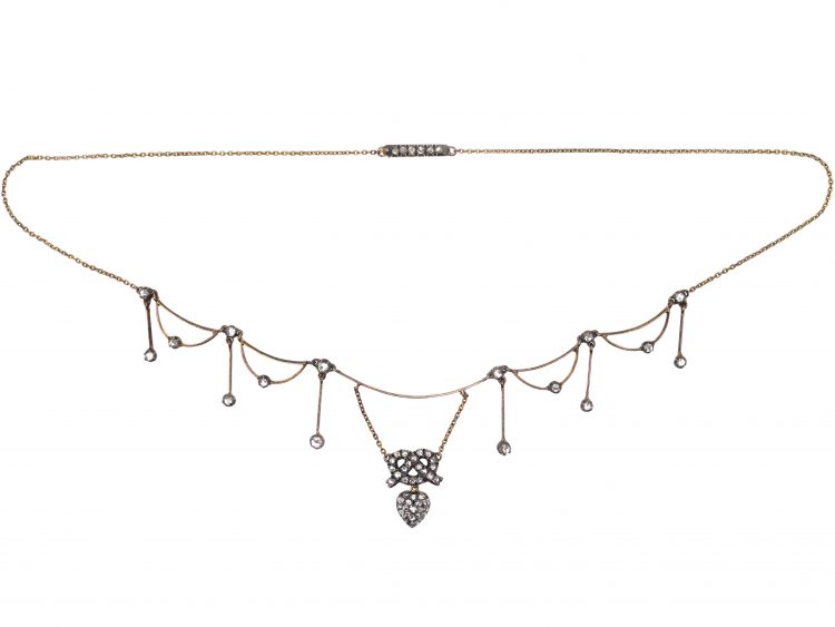 Edwardian Festoon Lover's Knot Necklace set with Rose Diamonds