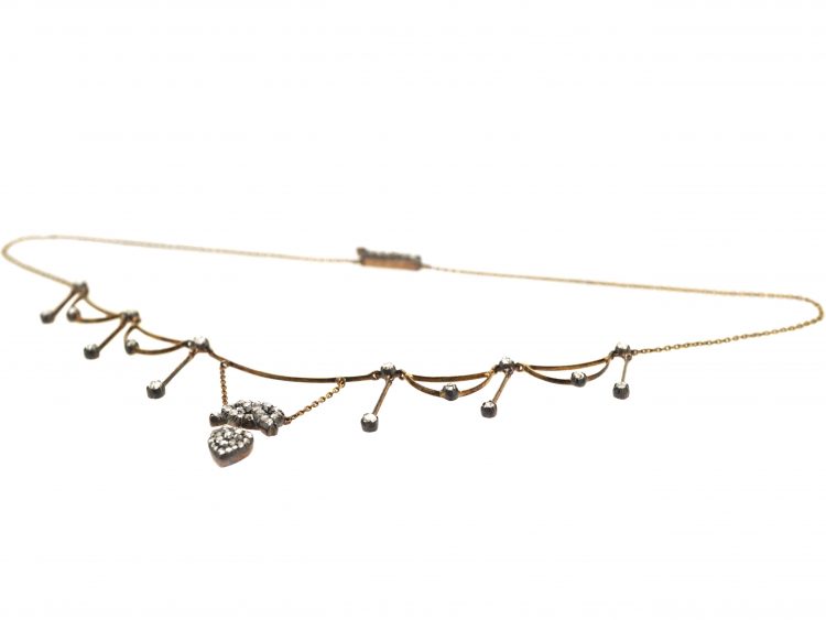 Edwardian Festoon Lover's Knot Necklace set with Rose Diamonds