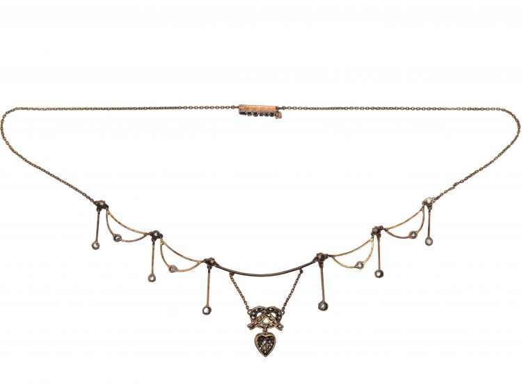 Edwardian Festoon Lover's Knot Necklace set with Rose Diamonds