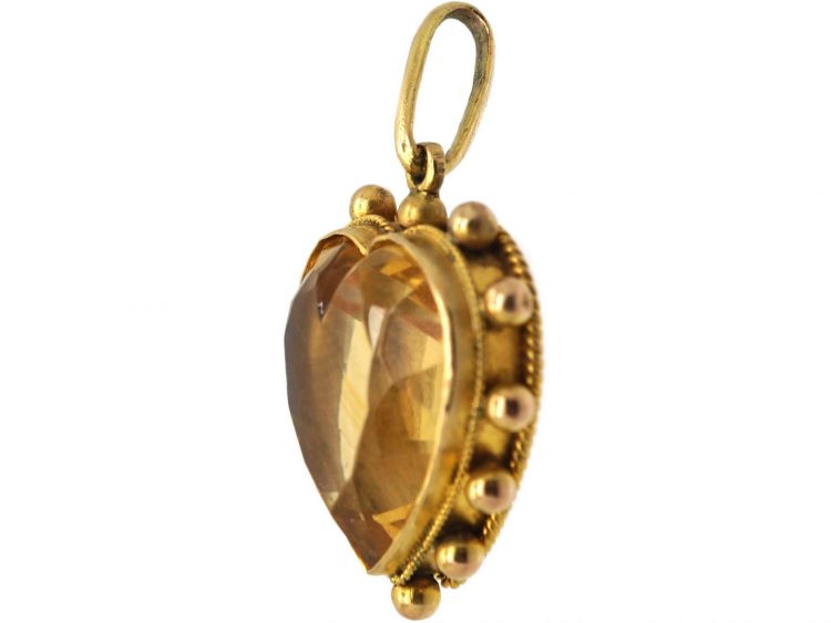 Edwardian 15ct Gold Heart Shaped Pendant set with a Citrine