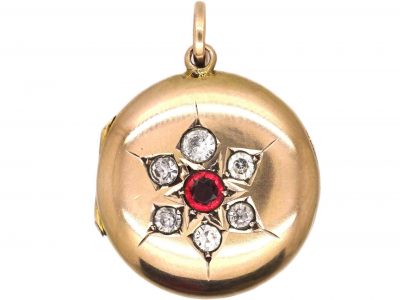Edwardian 9ct Back & Front Round Locket with Flower Motif set with Paste