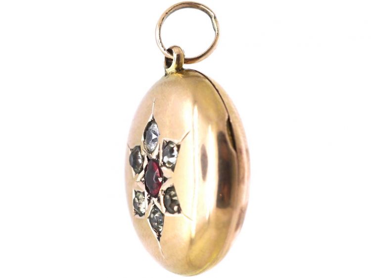 Edwardian 9ct Back & Front Round Locket with Flower Motif set with Paste