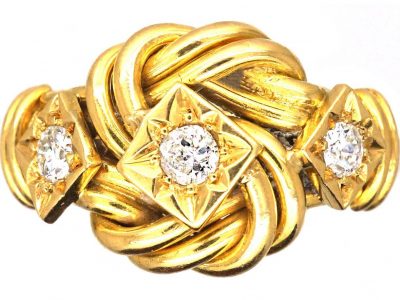 Edwardian 18ct Gold Lover’s Knot Ring set with Three Diamonds
