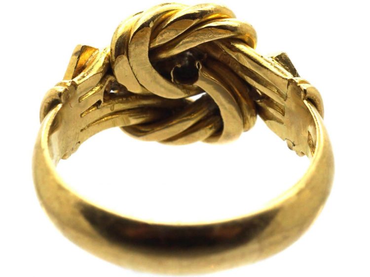 Edwardian 18ct Gold Lover's Knot Ring set with Three Diamonds