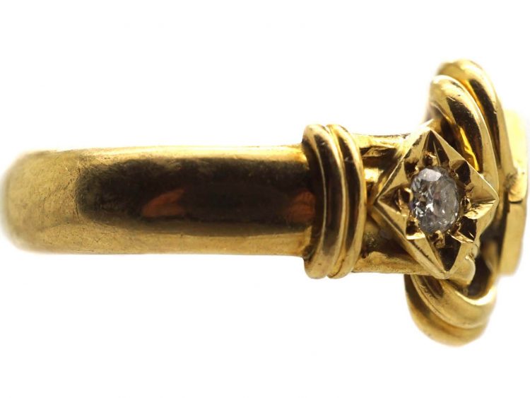 Edwardian 18ct Gold Lover's Knot Ring set with Three Diamonds