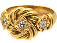 Edwardian 18ct Gold Lover's Knot Ring set with Three Diamonds
