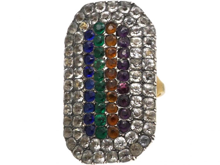 Georgian 9ct Gold & Silver Ring set with Coloured Paste