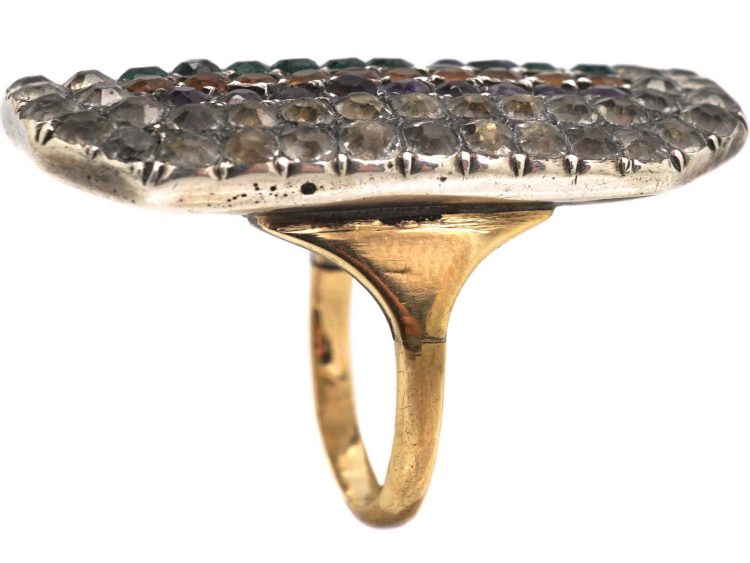 Georgian 9ct Gold & Silver Ring set with Coloured Paste
