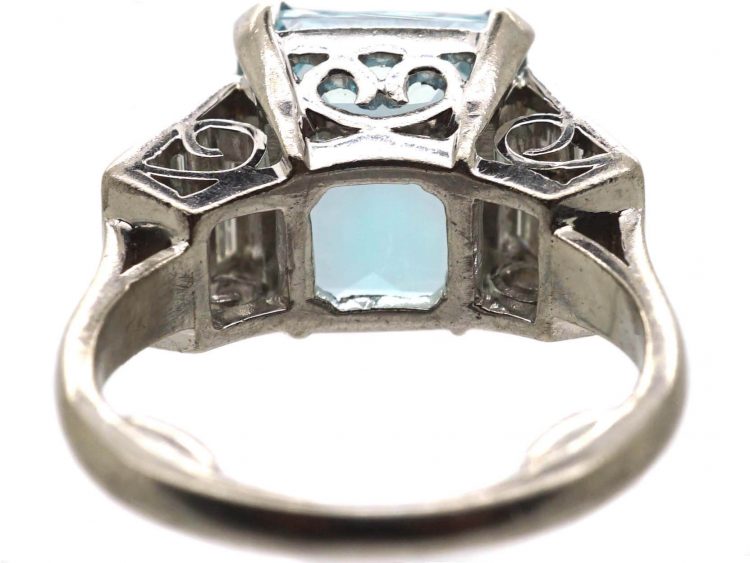 Art Deco Platinum, Aquamarine & Baguette Diamond Ring