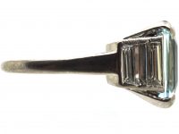 Art Deco Platinum, Aquamarine & Baguette Diamond Ring
