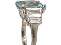 Art Deco Platinum, Aquamarine & Baguette Diamond Ring