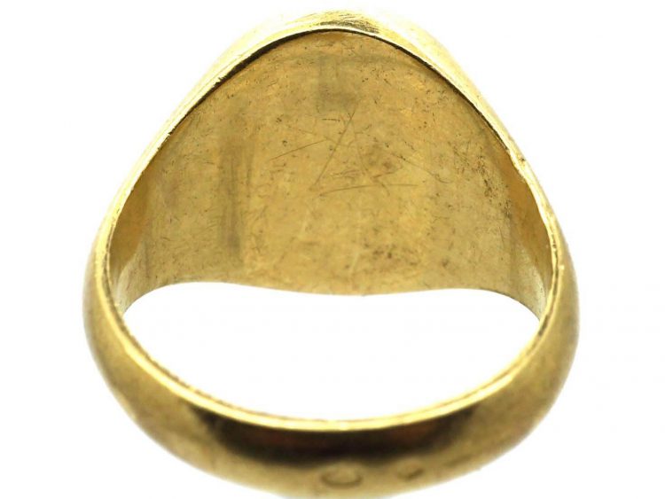French 18ct Gold Signet Ring with Shield & Crest Intaglio