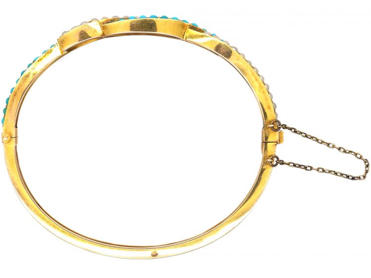 Edwardian 15ct Gold Twist Bangle set with Turquoise & Natural Split Pearls