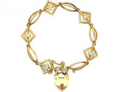 Edwardian 9ct Gold & Opal Bracelet with 9ct Gold Padlock