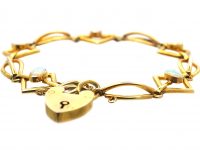 Edwardian 9ct Gold & Opal Bracelet with 9ct Gold Padlock