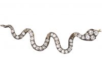 Victorian Gold & Silver Snake Brooch set with Graduated Diamonds in Original Case