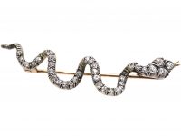 Victorian Gold & Silver Snake Brooch set with Graduated Diamonds in Original Case