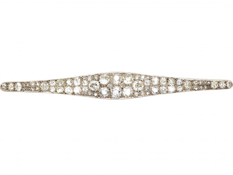 Early 20th Century Long Brooch set with Graduated Old Mine Cut Diamonds