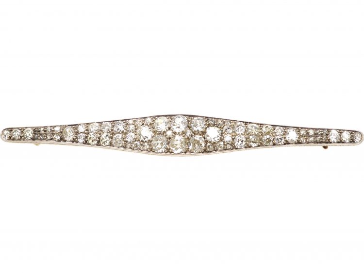 Early 20th Century Long Brooch set with Graduated Old Mine Cut Diamonds