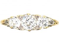 Edwardian 18ct Gold, Three Stone Diamond Ring with Rose Diamond Points