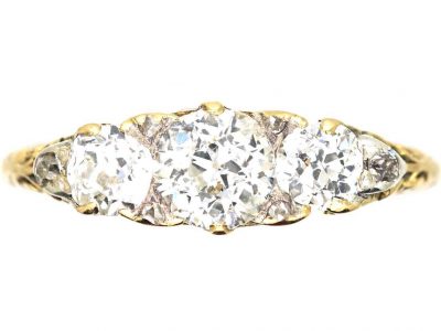Edwardian 18ct Gold, Three Stone Diamond Ring with Rose Diamond Points