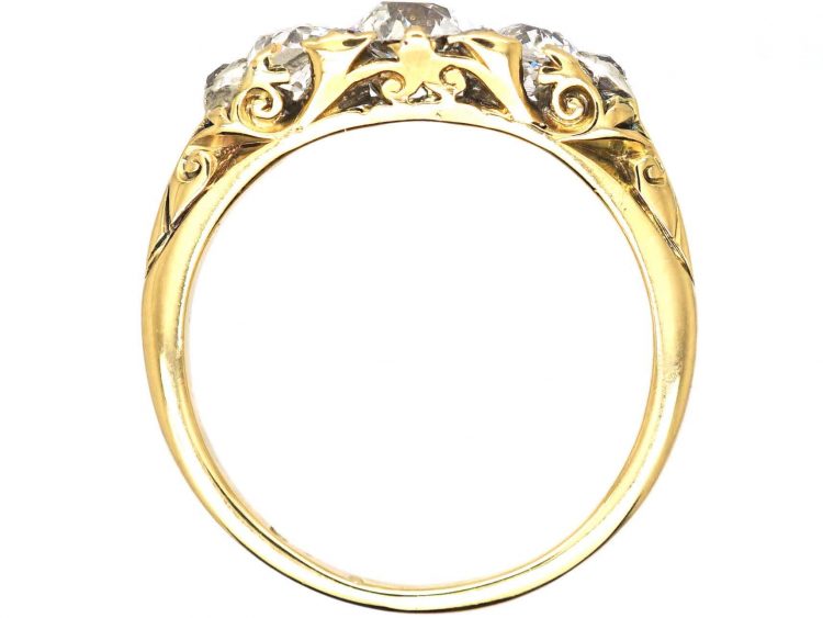 Edwardian 18ct Gold, Three Stone Diamond Ring with Rose Diamond Points