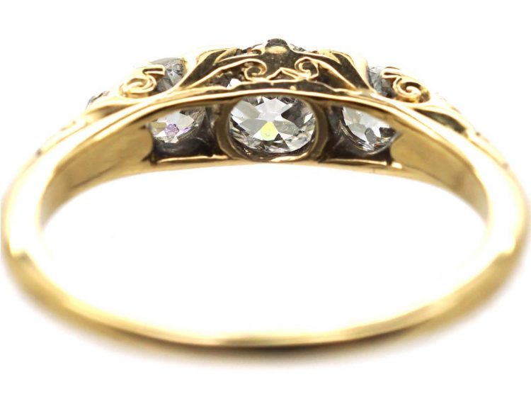 Edwardian 18ct Gold, Three Stone Diamond Ring with Rose Diamond Points
