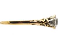 Edwardian 18ct Gold, Three Stone Diamond Ring with Rose Diamond Points