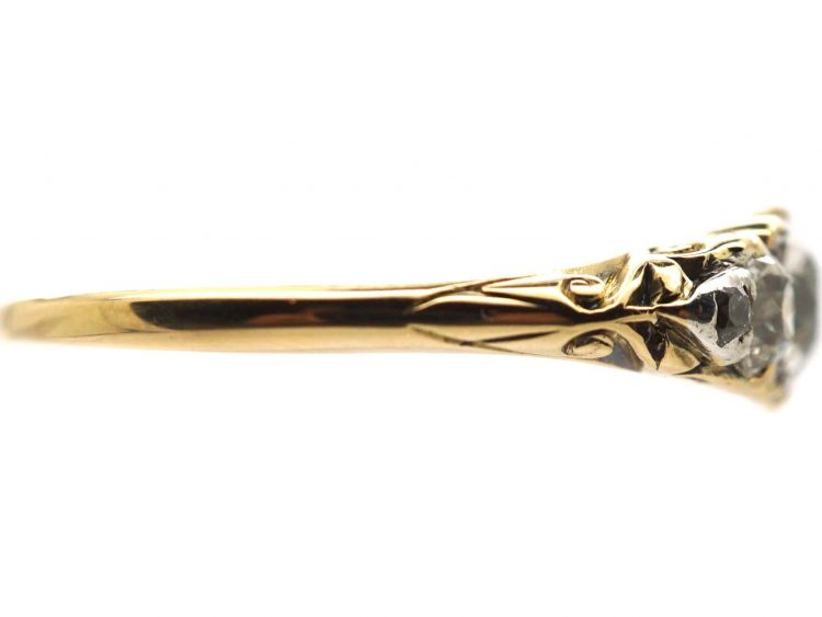 Edwardian 18ct Gold, Three Stone Diamond Ring with Rose Diamond Points