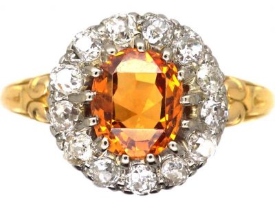 Edwardian 18ct Gold, Citrine & Diamond Cluster Ring