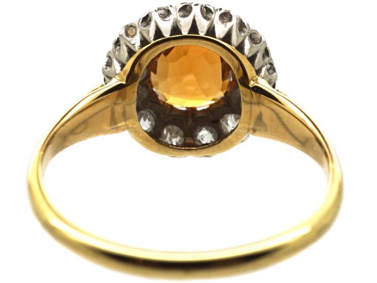 Edwardian 18ct Gold, Citrine & Diamond Cluster Ring