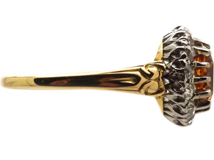 Edwardian 18ct Gold, Citrine & Diamond Cluster Ring