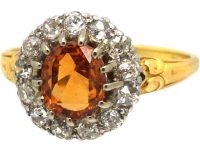 Edwardian 18ct Gold, Citrine & Diamond Cluster Ring