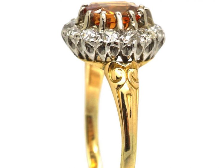 Edwardian 18ct Gold, Citrine & Diamond Cluster Ring