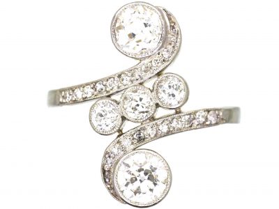 Art Nouveau 18ct White Gold & Diamond Twist Ring