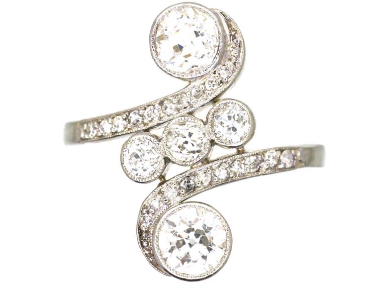 Art Nouveau 18ct White Gold & Diamond Twist Ring