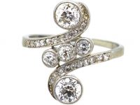 Art Nouveau 18ct White Gold & Diamond Twist Ring