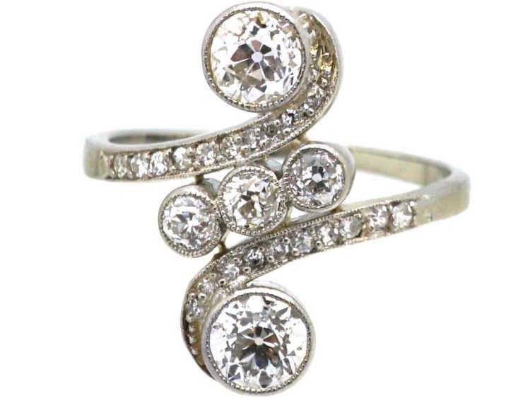 Art Nouveau 18ct White Gold & Diamond Twist Ring