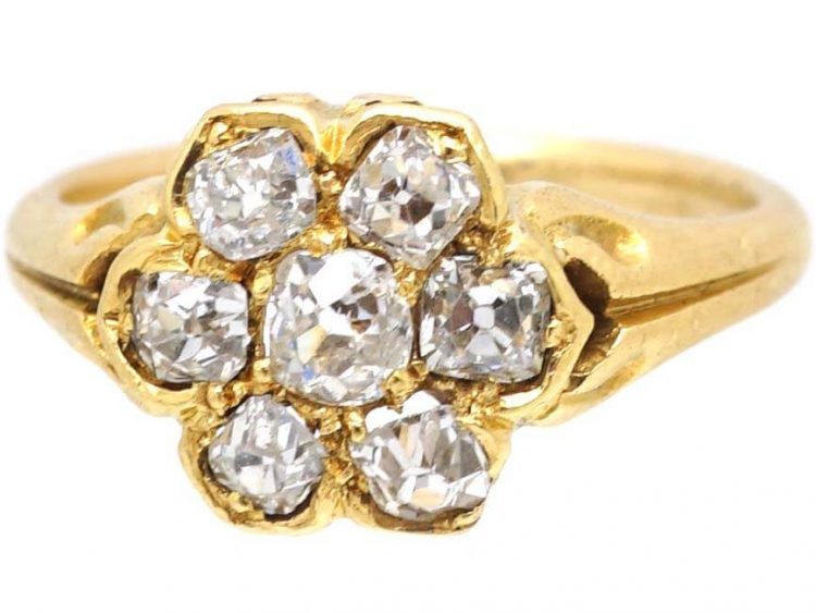 Victorian 18ct Gold, Old Mine Cut Diamond Cluster Flower Ring