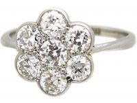 Early 20th Century 18ct White Gold & Platinum Diamond Cluster Ring