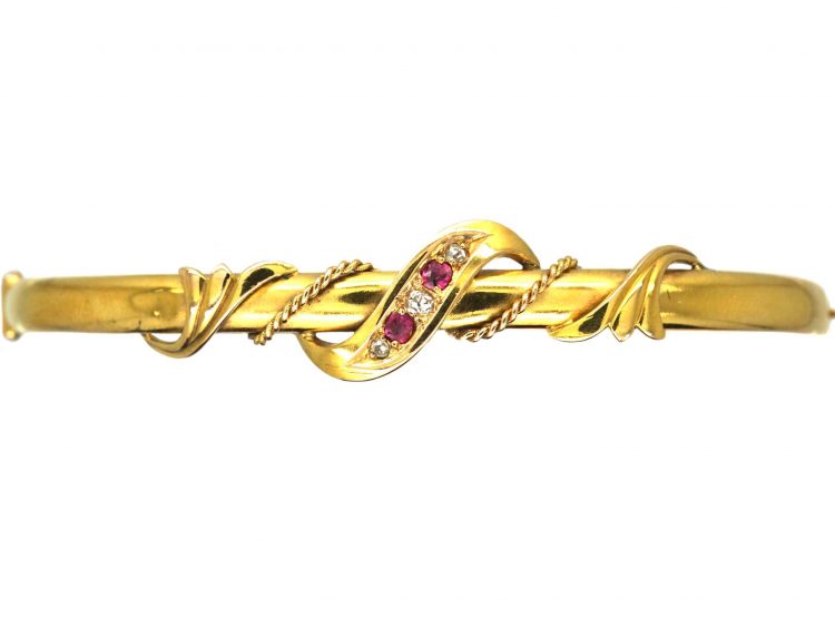Edwardian 15ct Gold Bangle set with Rubies & Diamonds