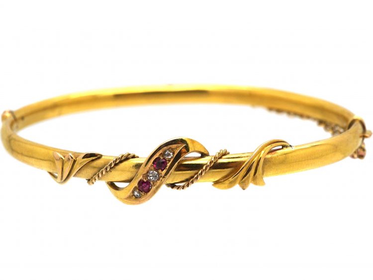 Edwardian 15ct Gold Bangle set with Rubies & Diamonds