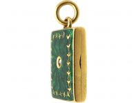 Edwardian 18ct Gold, Green Enamel & Rose Diamond Rectangular Locket
